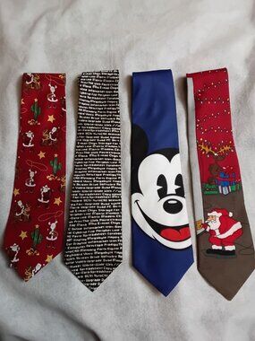 4 Fun Novelty Ties Disney Hallmark John Henry Artifacts Vintage Mens Necktie Lot